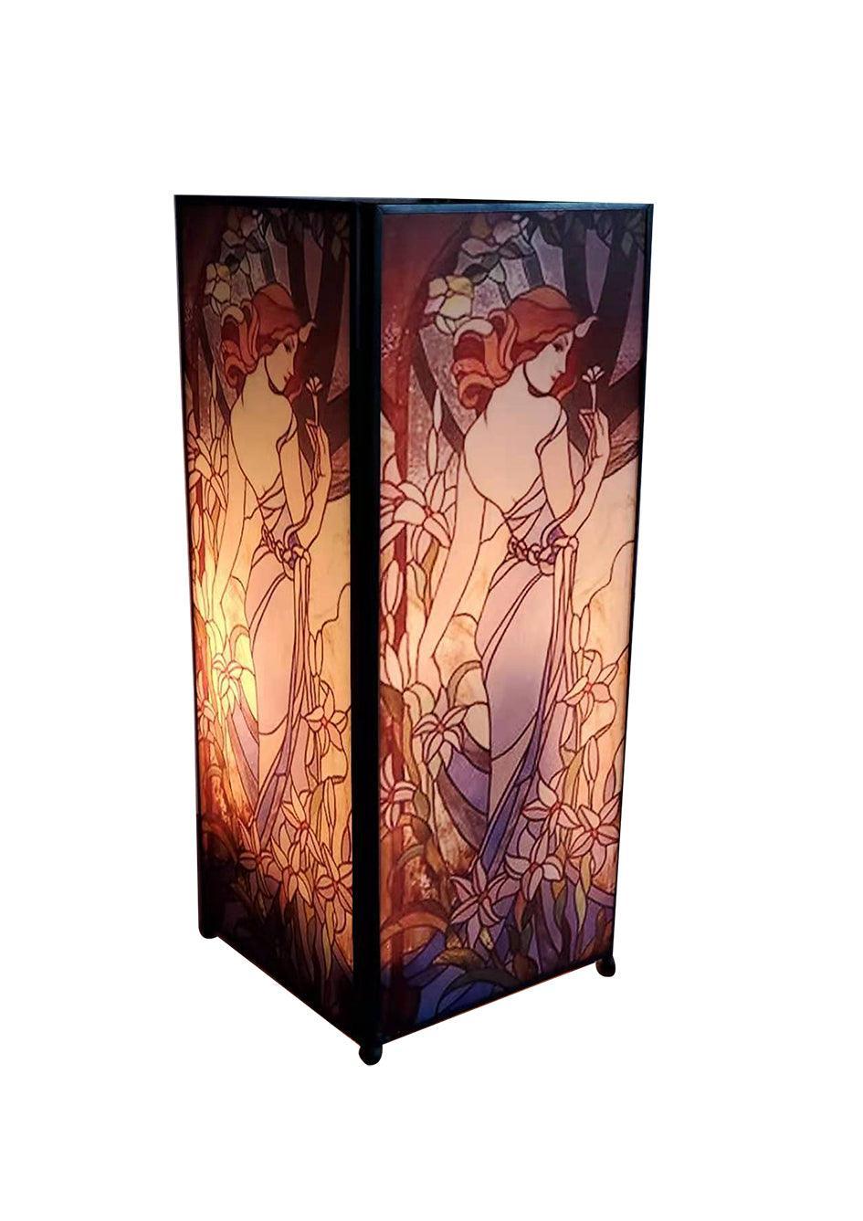 Art Nouveau Flower Lady Square Tiffany Lamp Screen Printed