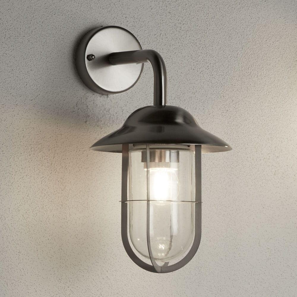 toronto 1 light satin silver outdoor wall light clear glass