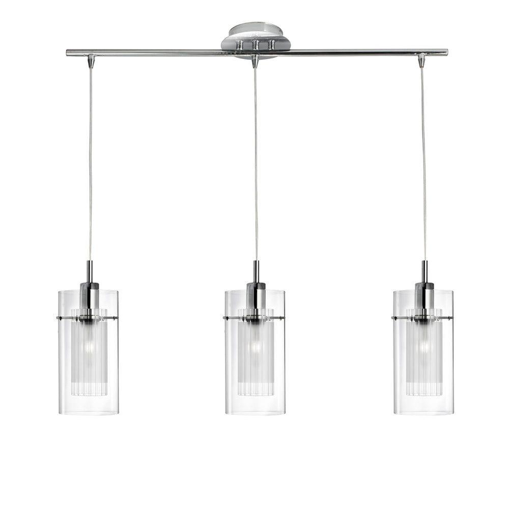 Duo I Chrome & Double Glass 3 Light Bar Ceiling Pendant-Ceiling Pendant Lights-1-Tiffany Lighting Direct