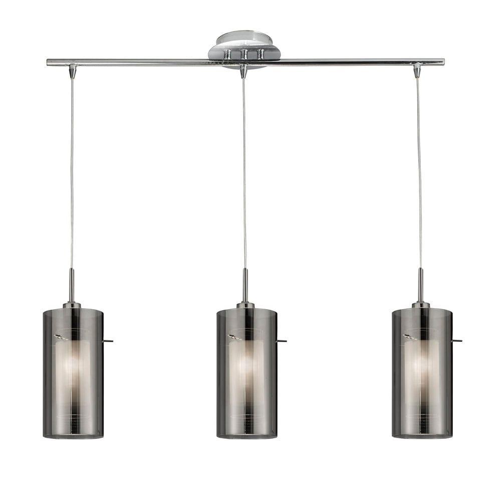 Duo 2 - 3 Light Bar Pendant Smokey/Frosted Glass Shades-Ceiling Pendant Lights-1-Tiffany Lighting Direct