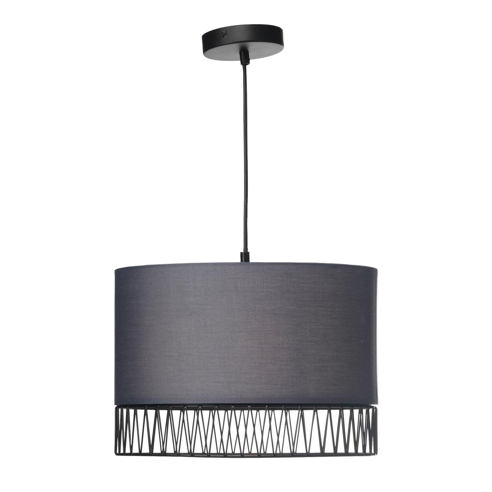 Burbank Black Ceiling Pendant With 36cm Grey Shade-Ceiling Pendant Lights-Oaks Lighting-1-Tiffany Lighting Direct