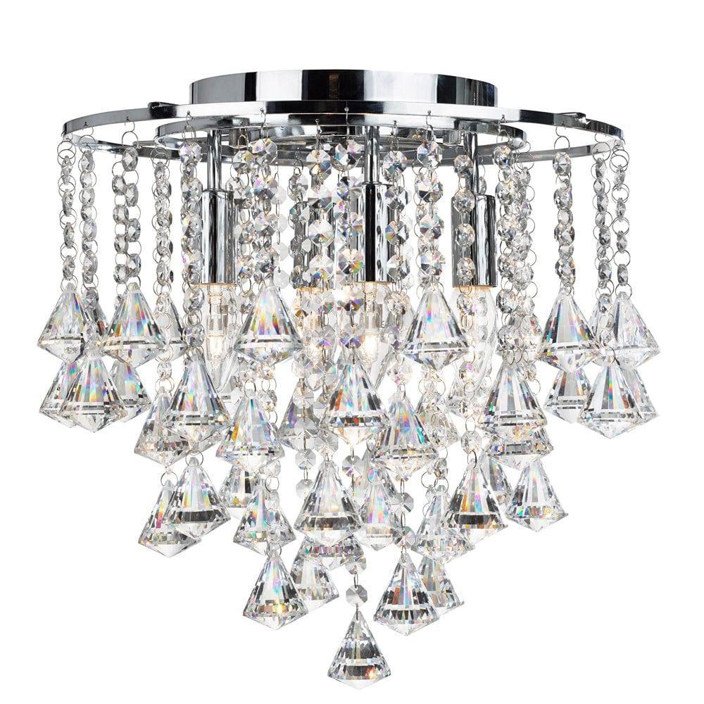 Dorchester 4 Light Flush Chrome & Crystal Ceiling Light-Ceiling Pendant Lights-1-Tiffany Lighting Direct