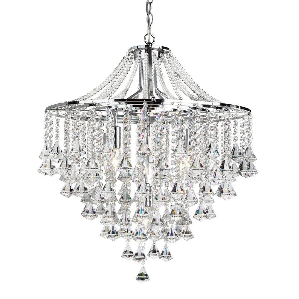 Dorchester 5 Light Chrome & Crystal Pendant Ceiling Light-Ceiling Pendant Lights-1-Tiffany Lighting Direct