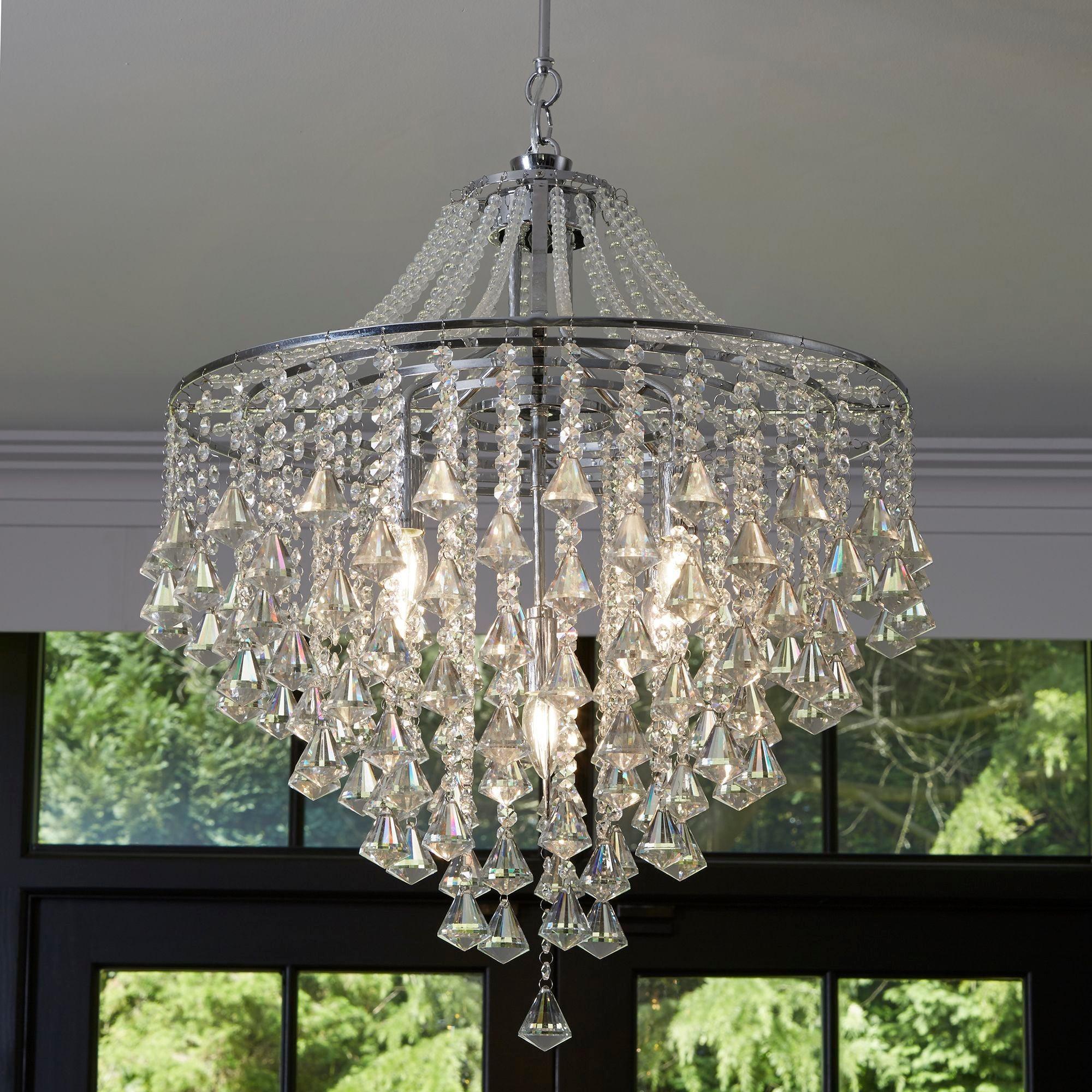 Dorchester 5 Light Chrome & Crystal Pendant Ceiling Light-Ceiling Pendant Lights-5-Tiffany Lighting Direct