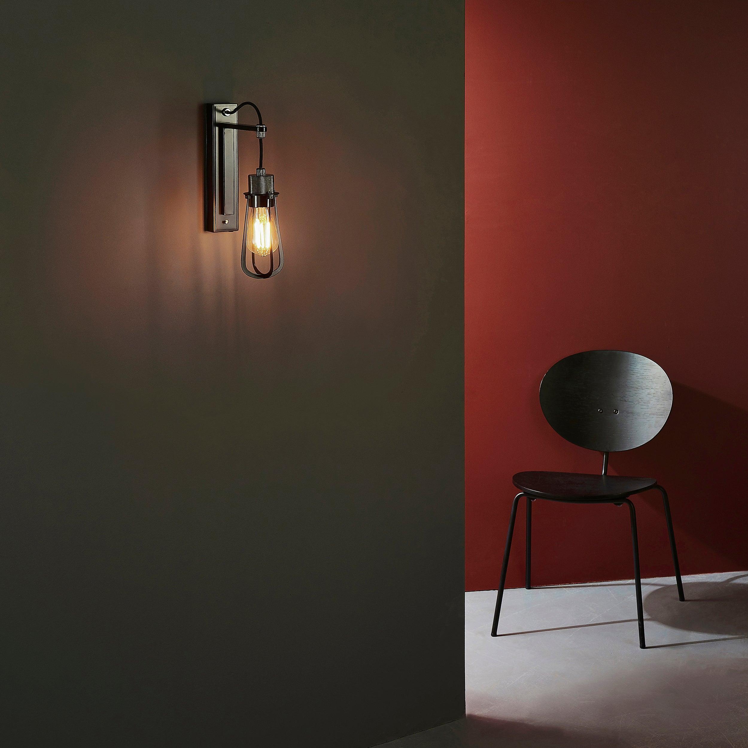 reading black industrial wall light switched