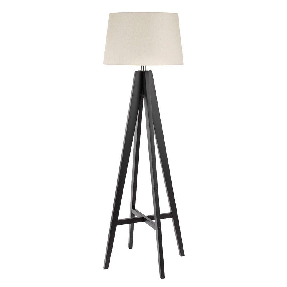 Easel Dark Wood Floor Lamp - Cream Linen Shade Searchlight by 1