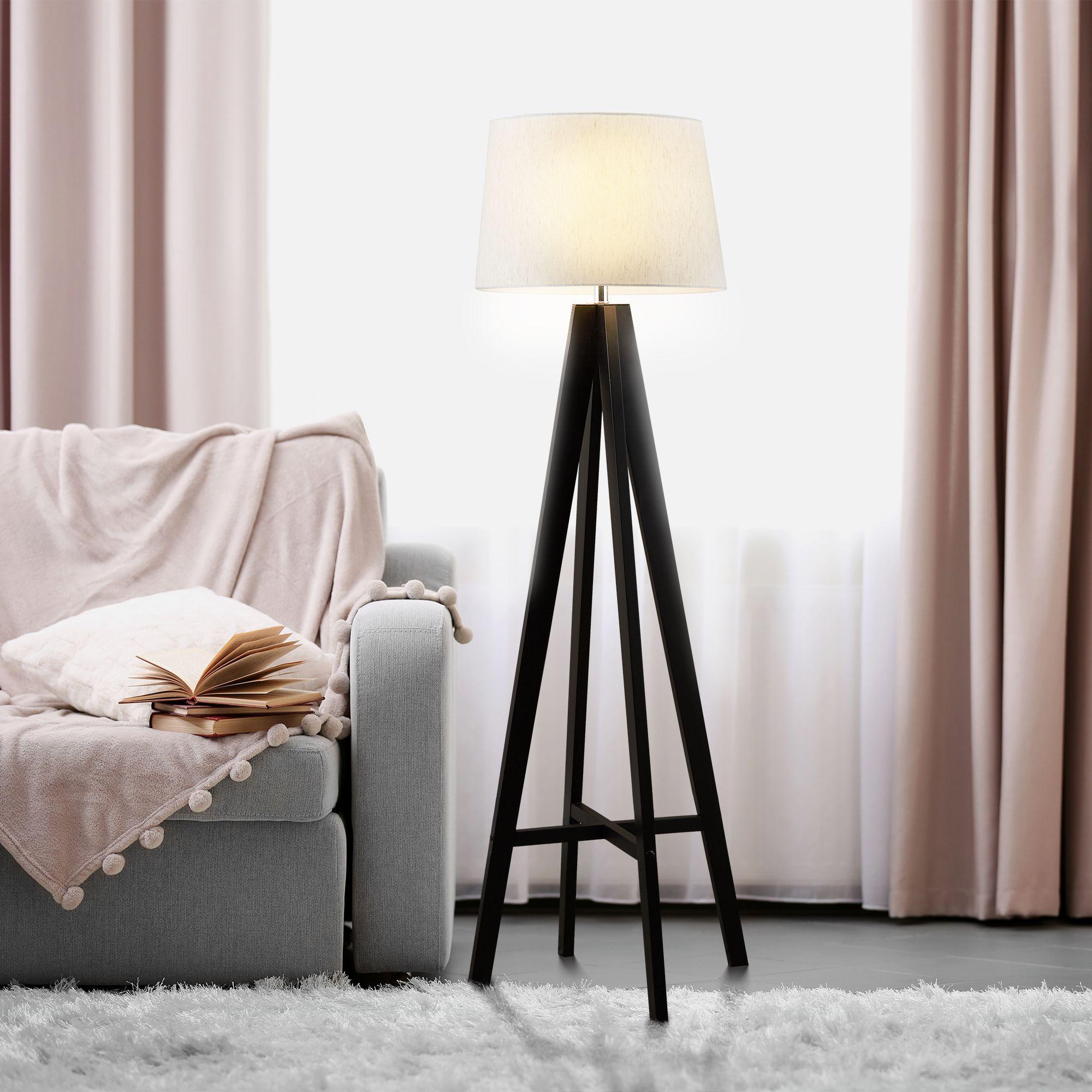easel dark wood floor lamp cream linen shade by searchlighting lighting, living room image