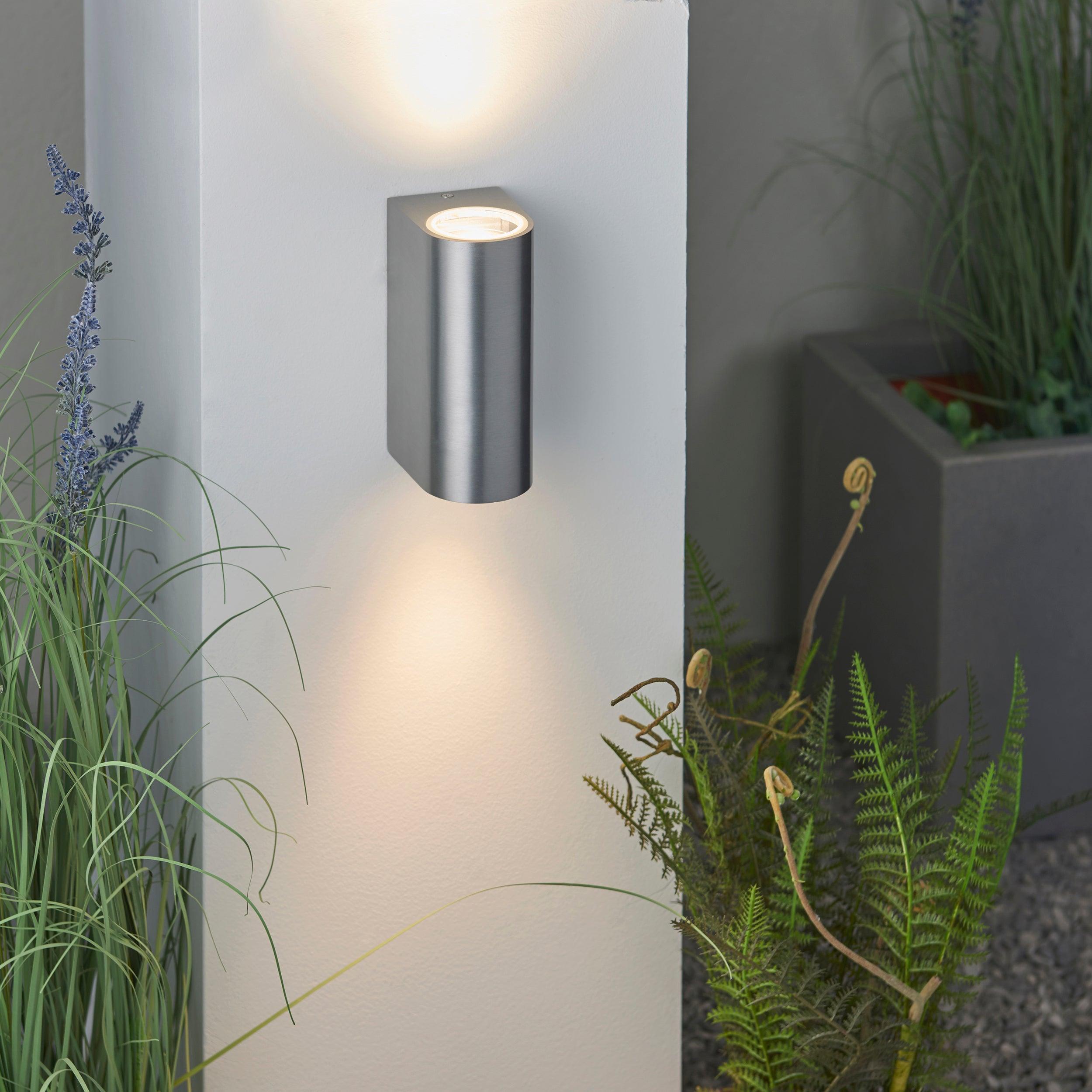 doron 2 light silver outdoor wall light ip44 35w by saxby lighting, close up image 105