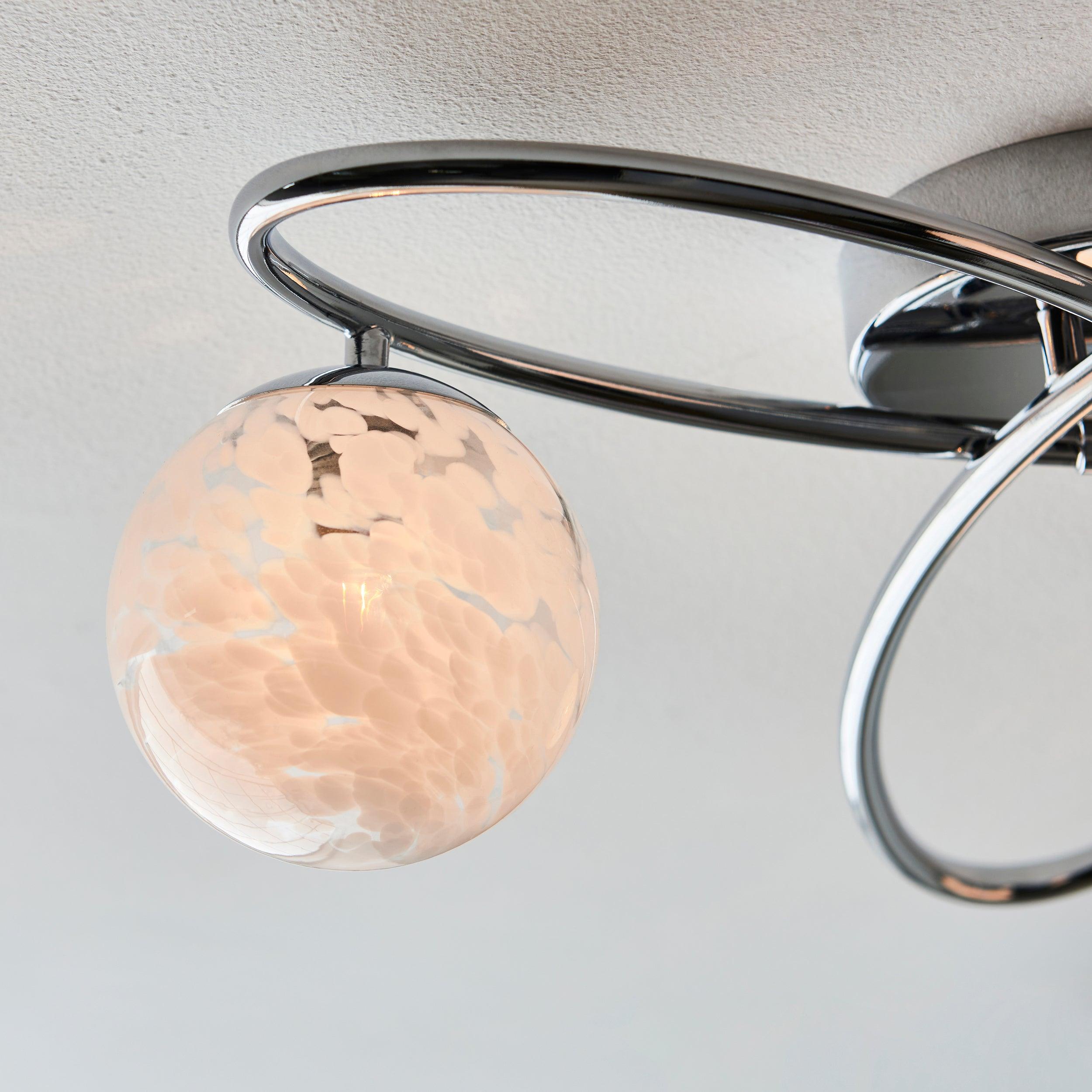 Sept Chrome 3 Light Art Deco Semi Flush - Glass Shades Living room close up