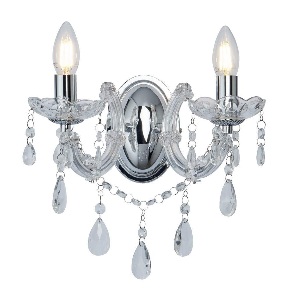 marie therese 2 light chrome crystal glass wall light