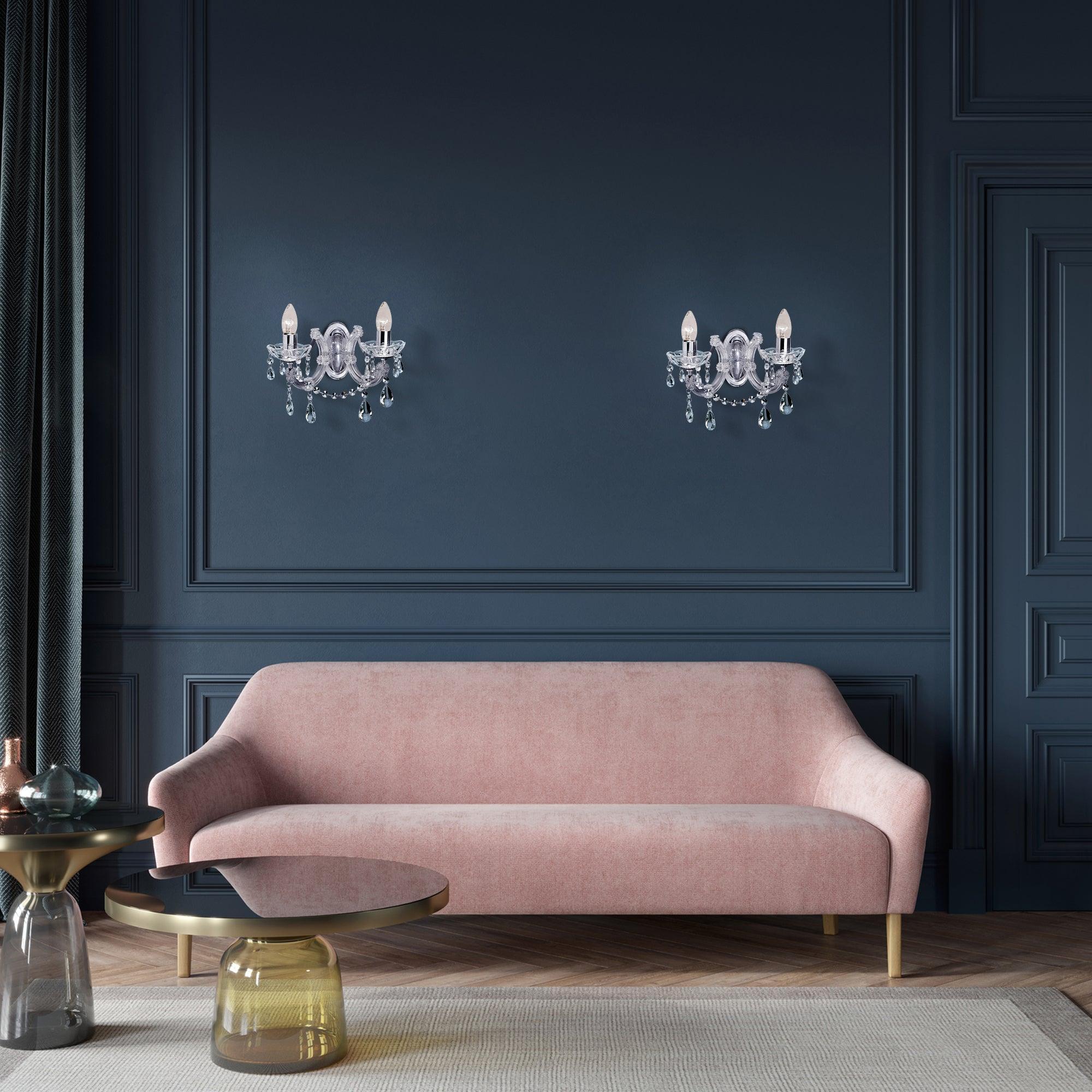 marie therese 2 light chrome crystal glass wall light by searchlighting lighting, living room image