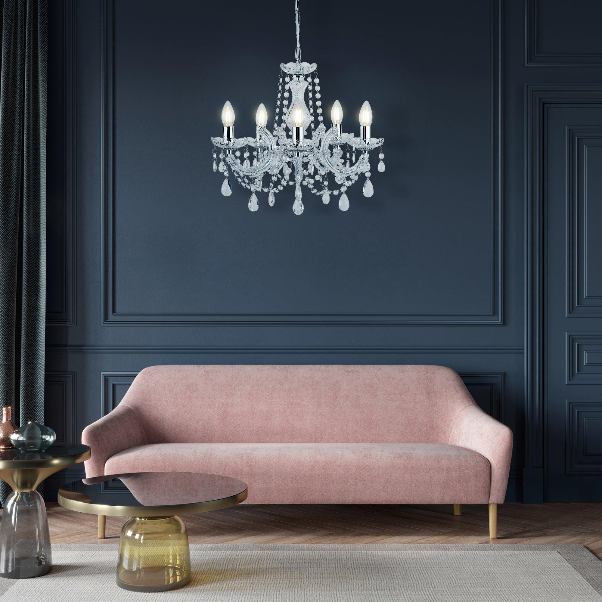 Marie Therese 5 Light Chrome/Crystal Glass Chandelier-5-Tiffany Lighting Direct