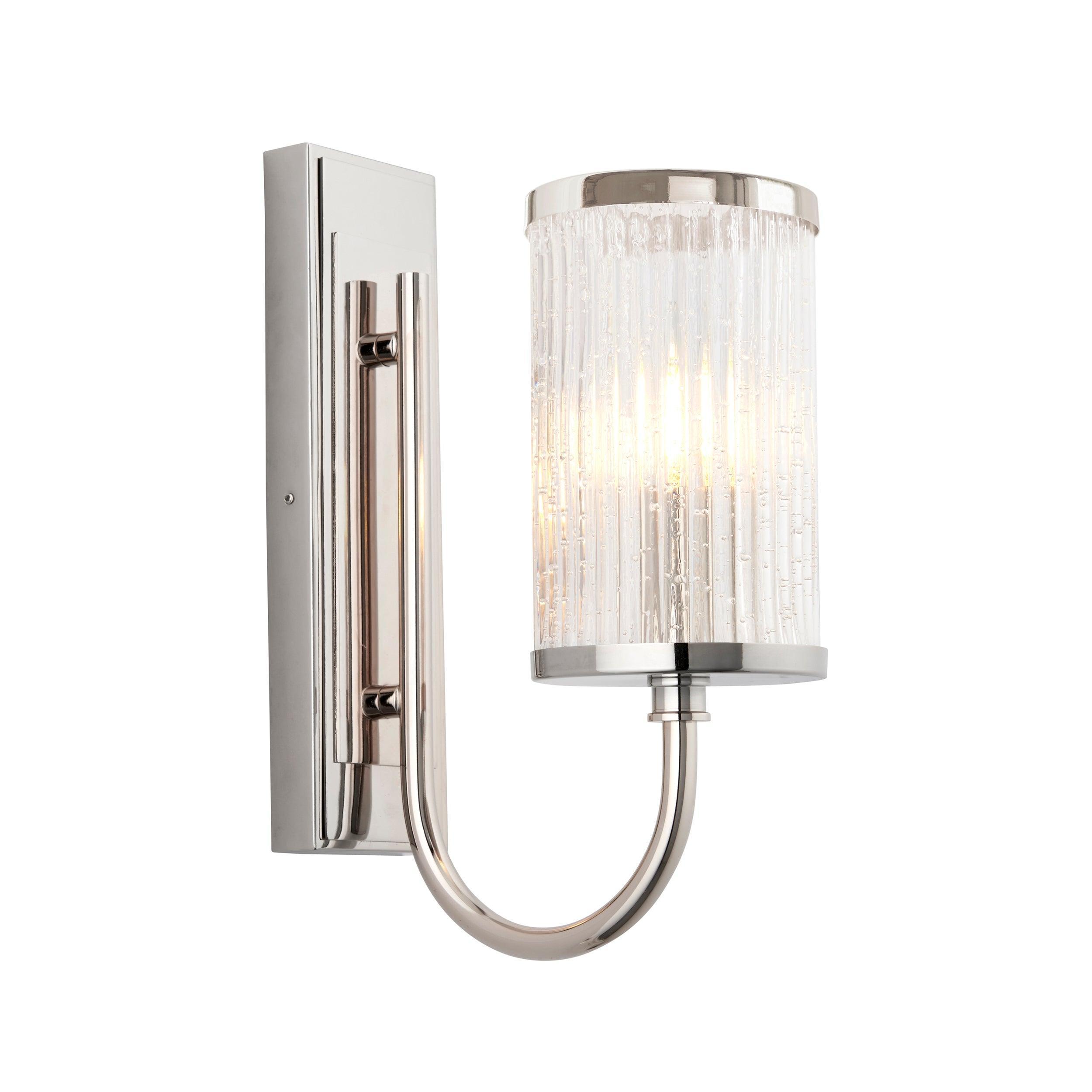 henbury nickel wall light with ribbed glass by Endon Lighting Living room close up image