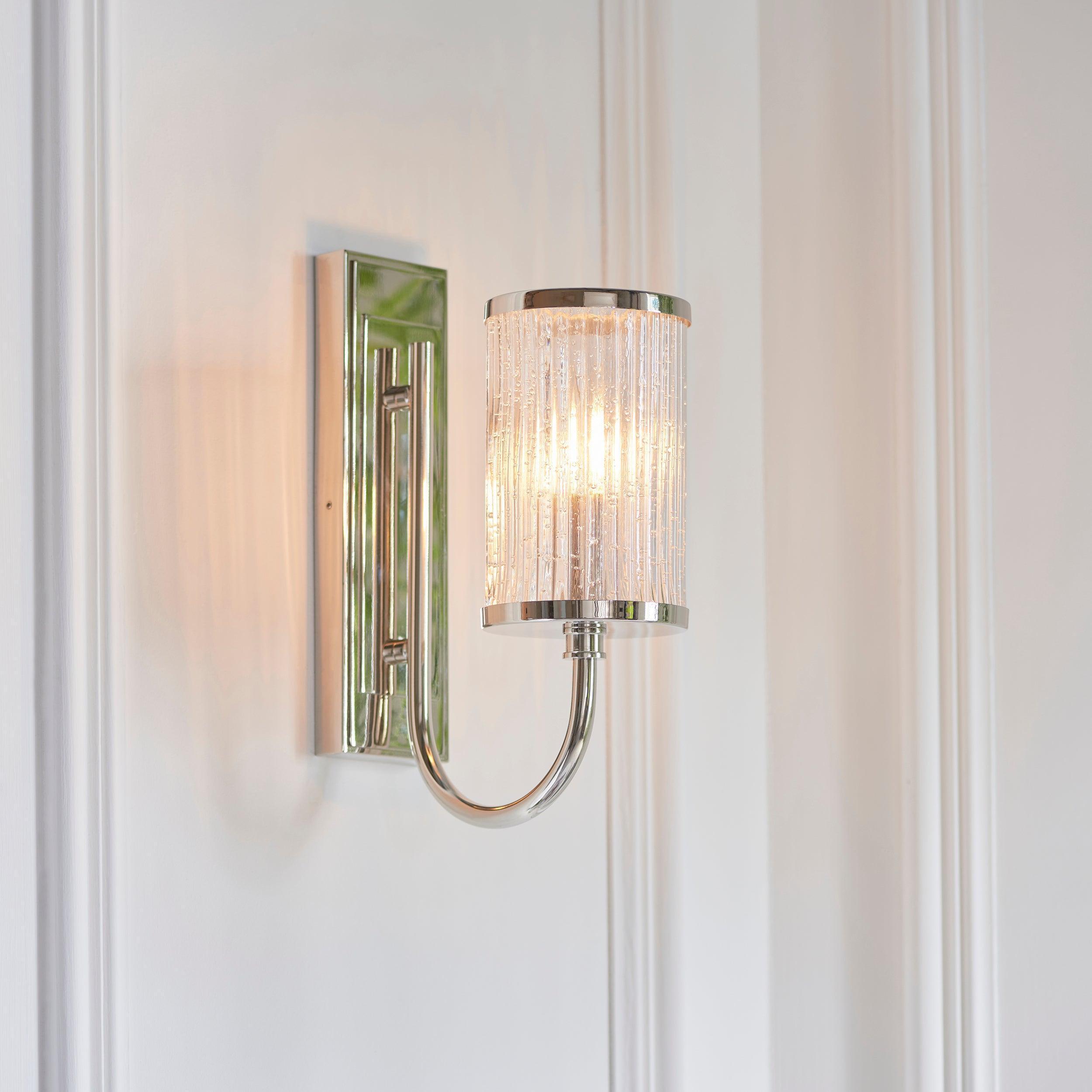 henbury nickel wall light with ribbed glass by Endon Lighting Living room image