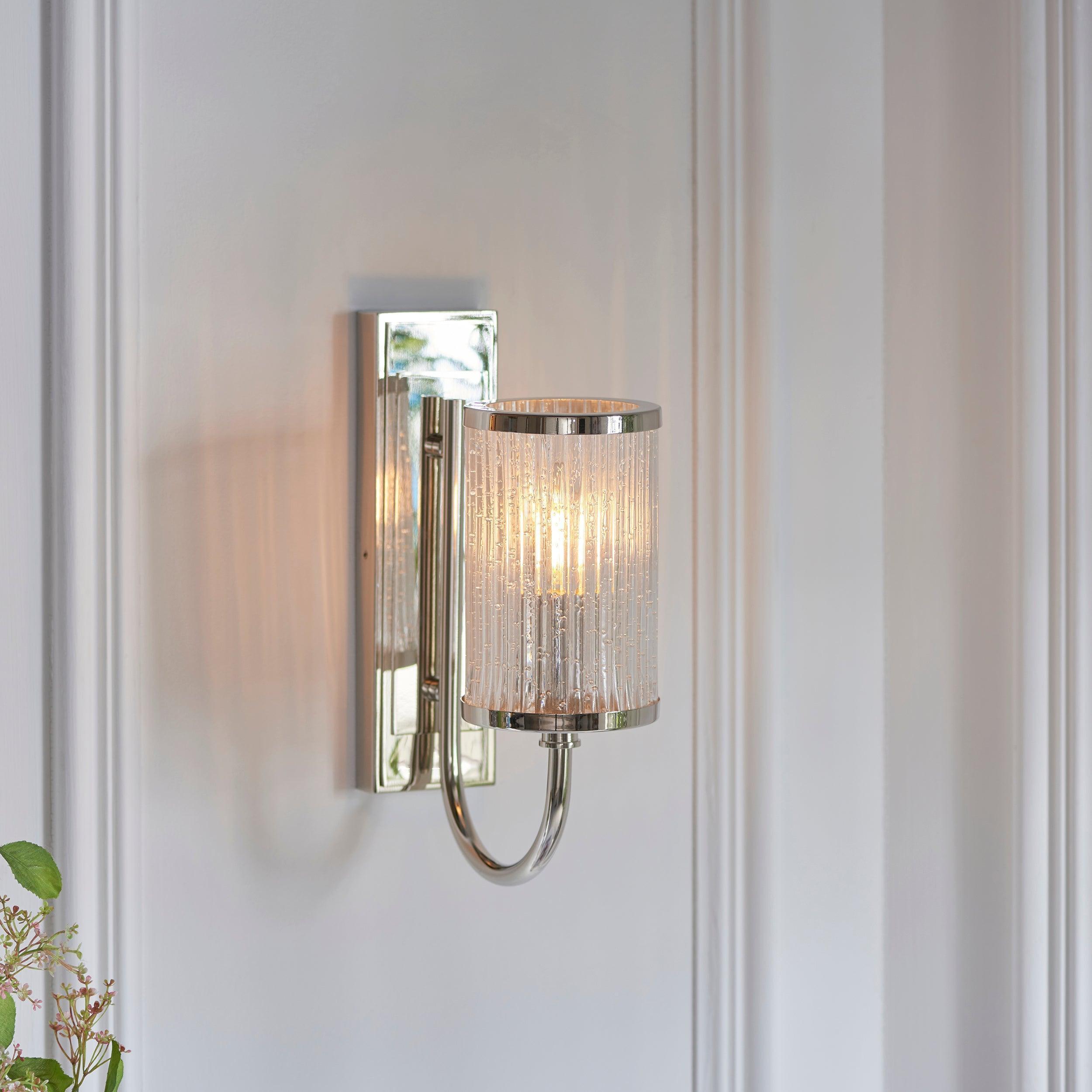 henbury nickel wall light with ribbed glass by Endon Lighting Living Room Unlit Shot
