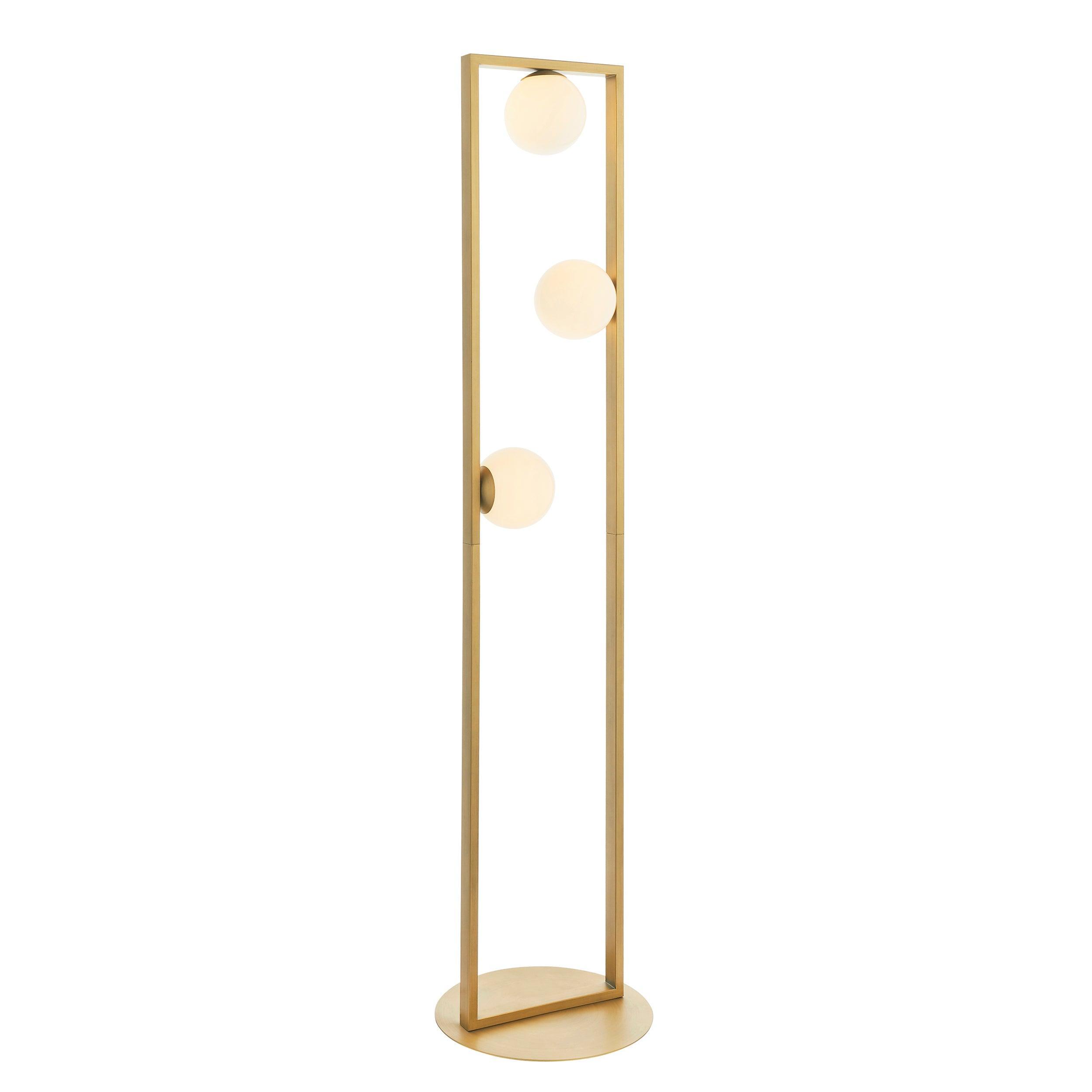 teo gold modern geometric 3 light floor by Endon Lighting Living room close up image