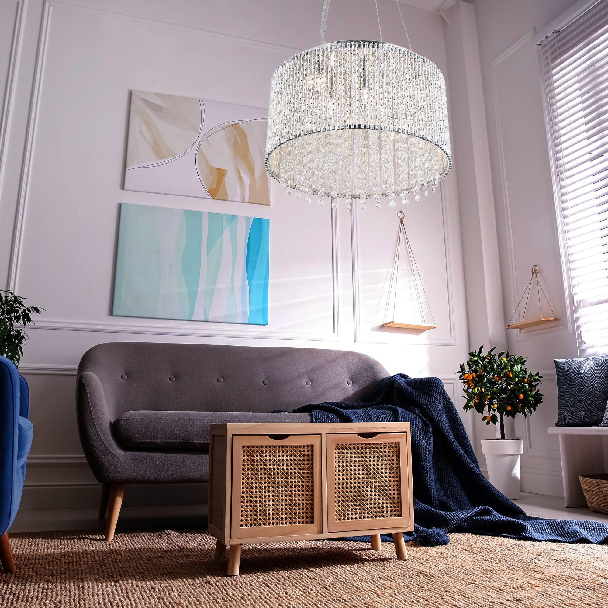 Elise I 8 Light Chrome & Crystal Bar Pendant Ceiling Light-Ceiling Pendant Lights-5-Tiffany Lighting Direct