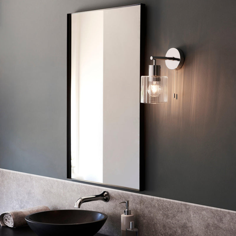 Torbay Chrome & Glass Shade Bathroom Wall Light - Pull Cord