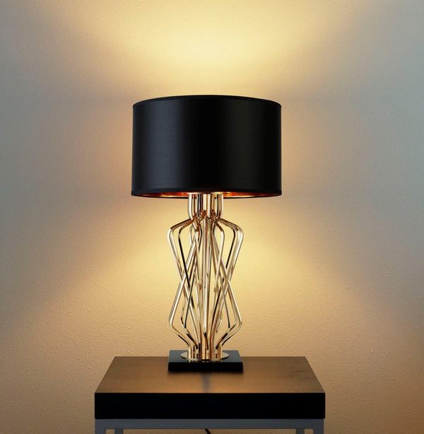Ethan Gold & Marble Table Lamp With Black Shade-Searchlight Lighting-Living-Room-Tiffany Lighting Direct-[image-position]