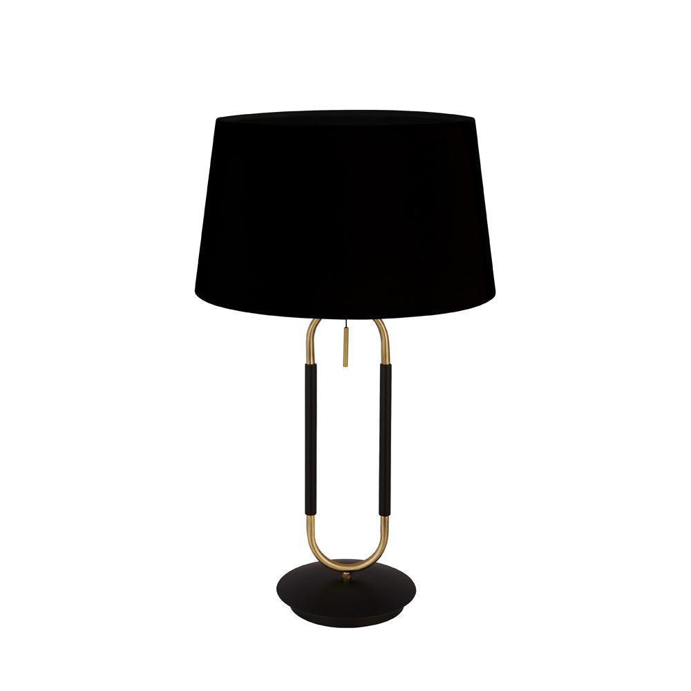 Jazz 1 Light Brass & Black Table Lamp - Black Velvet Shade 2