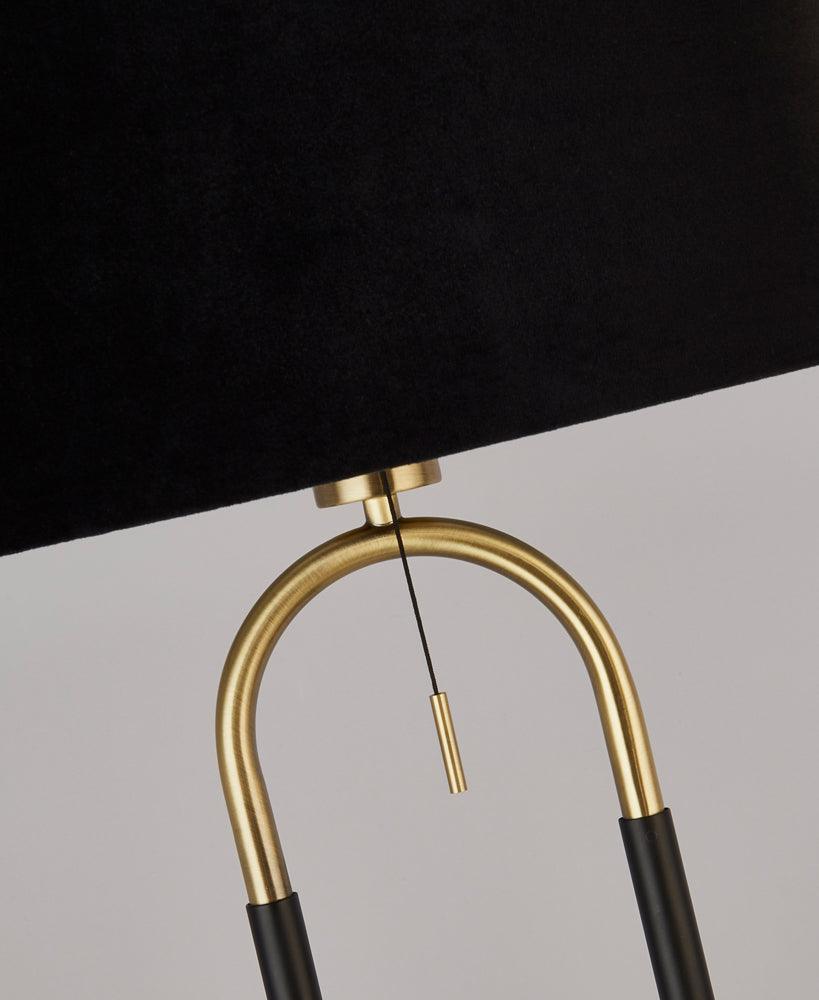 Jazz 1 Light Brass & Black Table Lamp - Black Velvet Shade 3