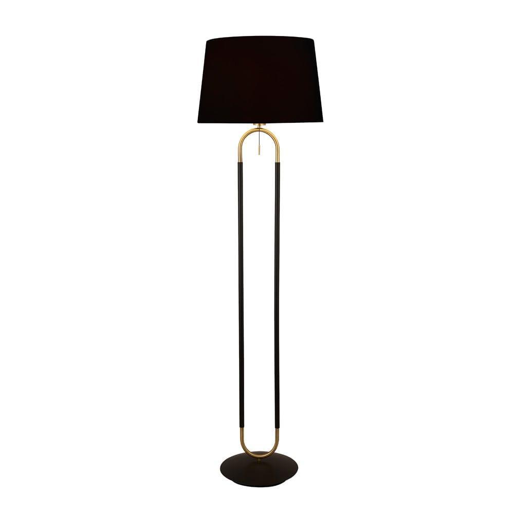Jazz 1 Light Brass & Black Floor Lamp - Black Velvet Shade 1