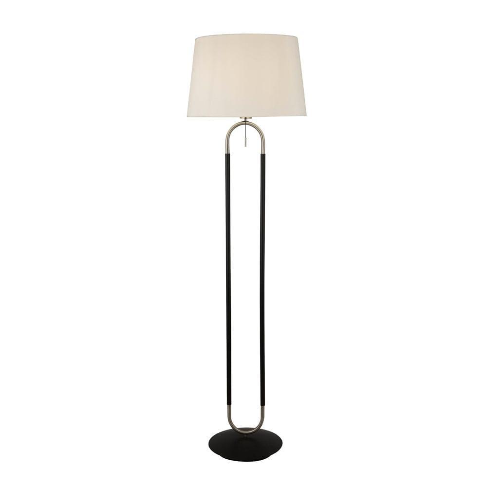Jazz 1 Light Silver & Black Floor Lamp - White Velvet Shade 1