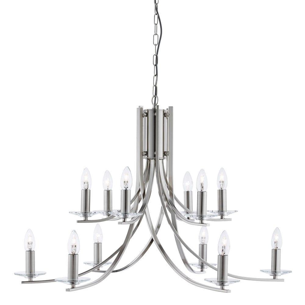 Ascona 12 Light Satin Silver Chandelier - Glass Sconces-1-Tiffany Lighting Direct