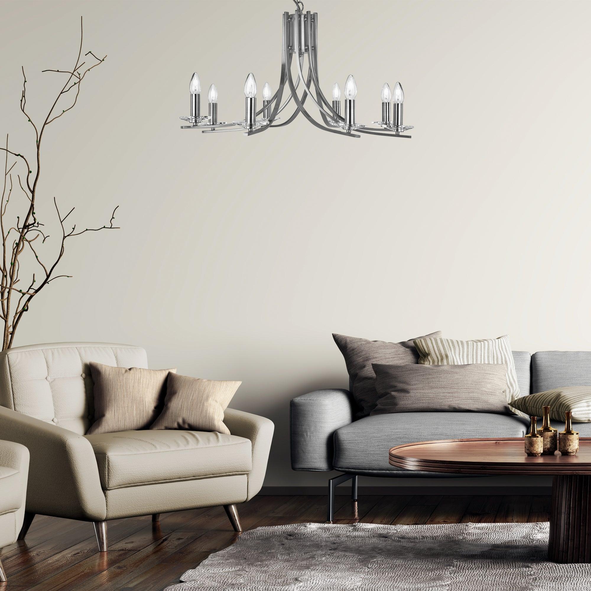 Ascona 8 Light Satin Silver Chandlelier With Glass Sconces-5-Tiffany Lighting Direct