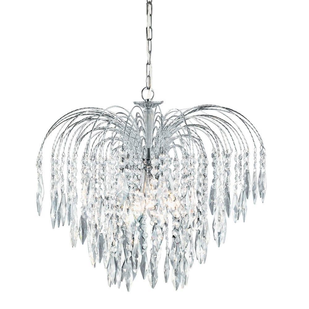 Searchlight Waterfall 5 Light Chrome & Crystal Ceiling Pendant-Ceiling Pendant Lights-1-Tiffany Lighting Direct