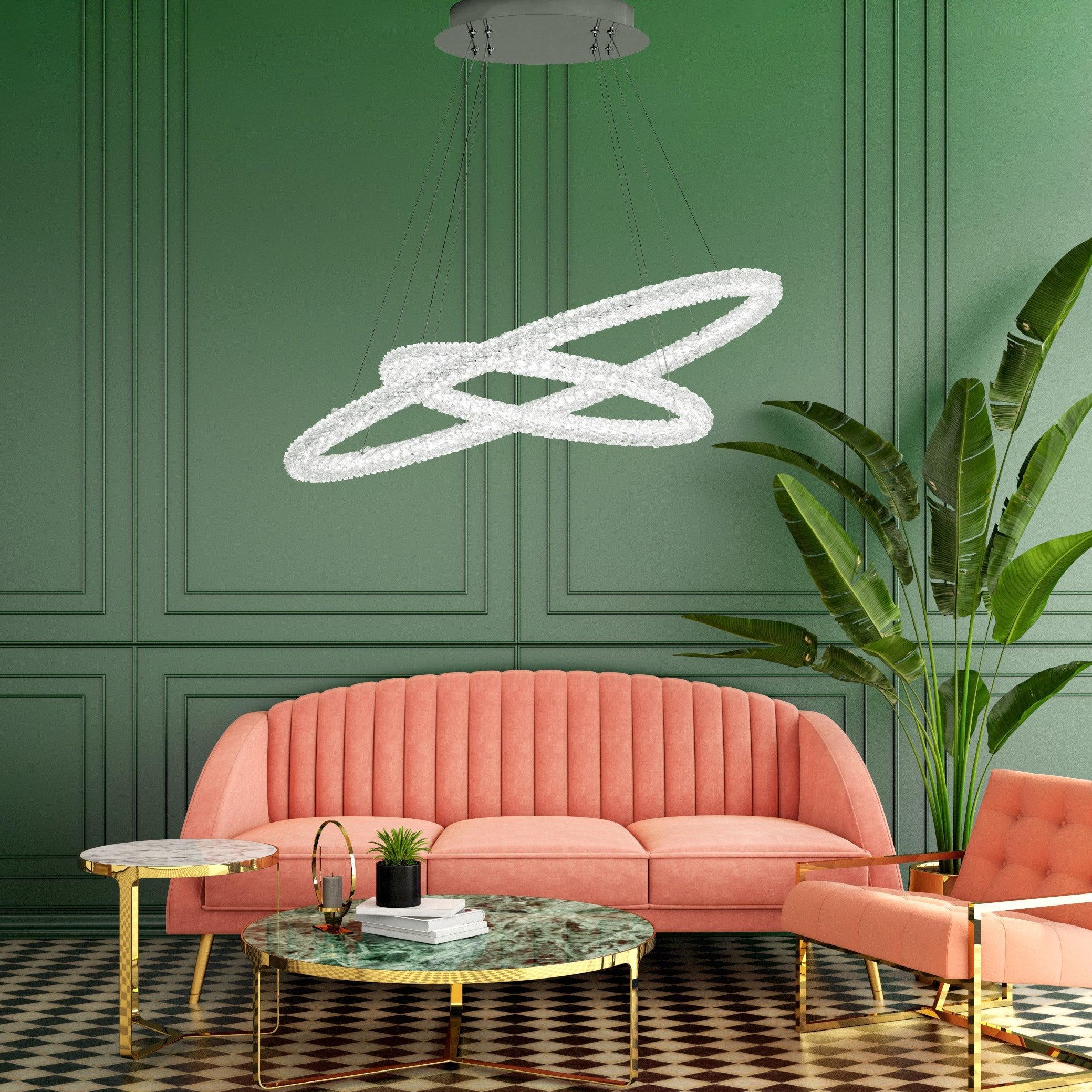 Circle LED 2 Oval Ring Chrome & Crystal Ceiling Pendant-Ceiling Pendant Lights-4-Tiffany Lighting Direct