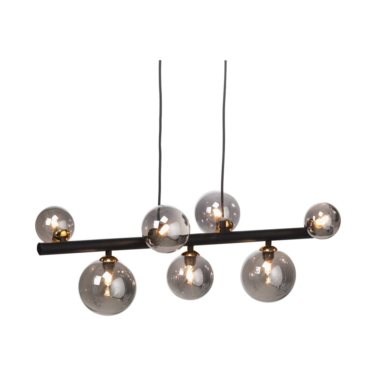 Tere 7 Light Gold, Black & Smoked Glass Pendant-Ceiling Pendant Lights-Oaks Lighting-1-Tiffany Lighting Direct