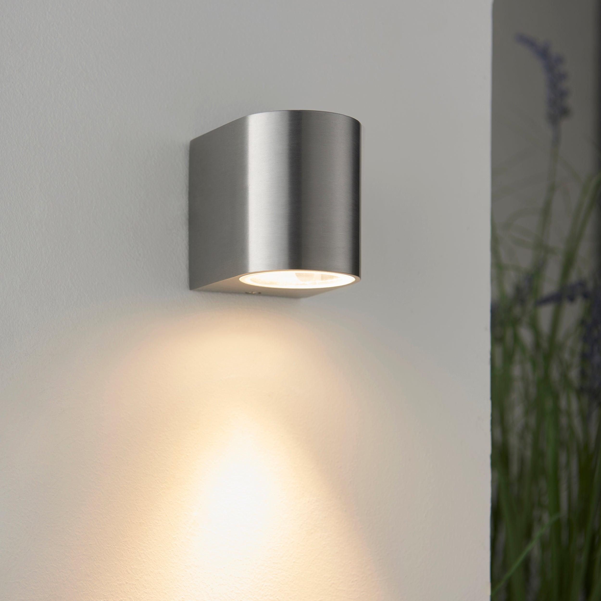 doron silver outdoor down wall light ip44 35w by saxby lighting, close up image 185
