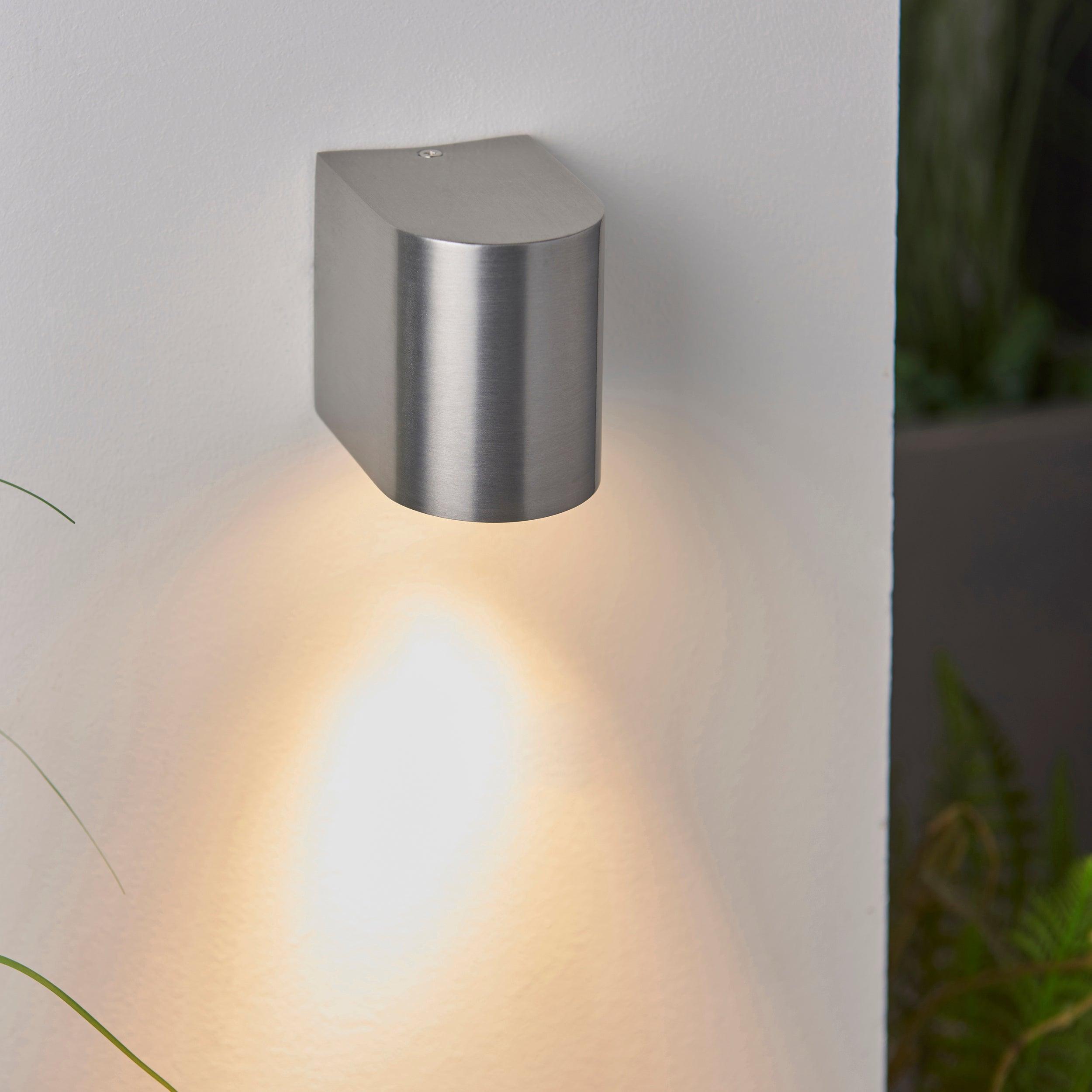 doron silver outdoor down wall light ip44 35w by saxby lighting, close up image 155