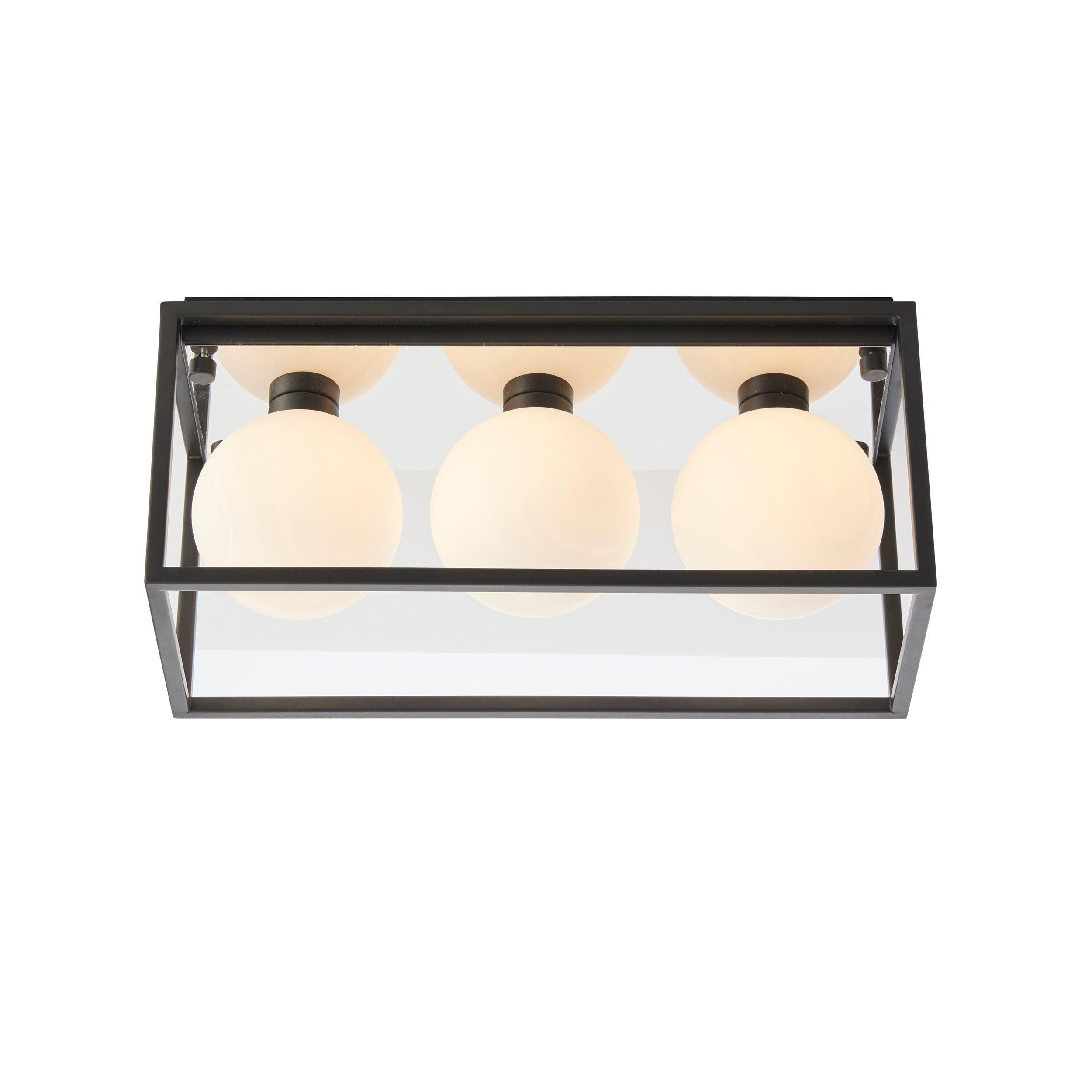 Trem Art Deco 3 Light Black & Glass Bathroom Ceiling Flush