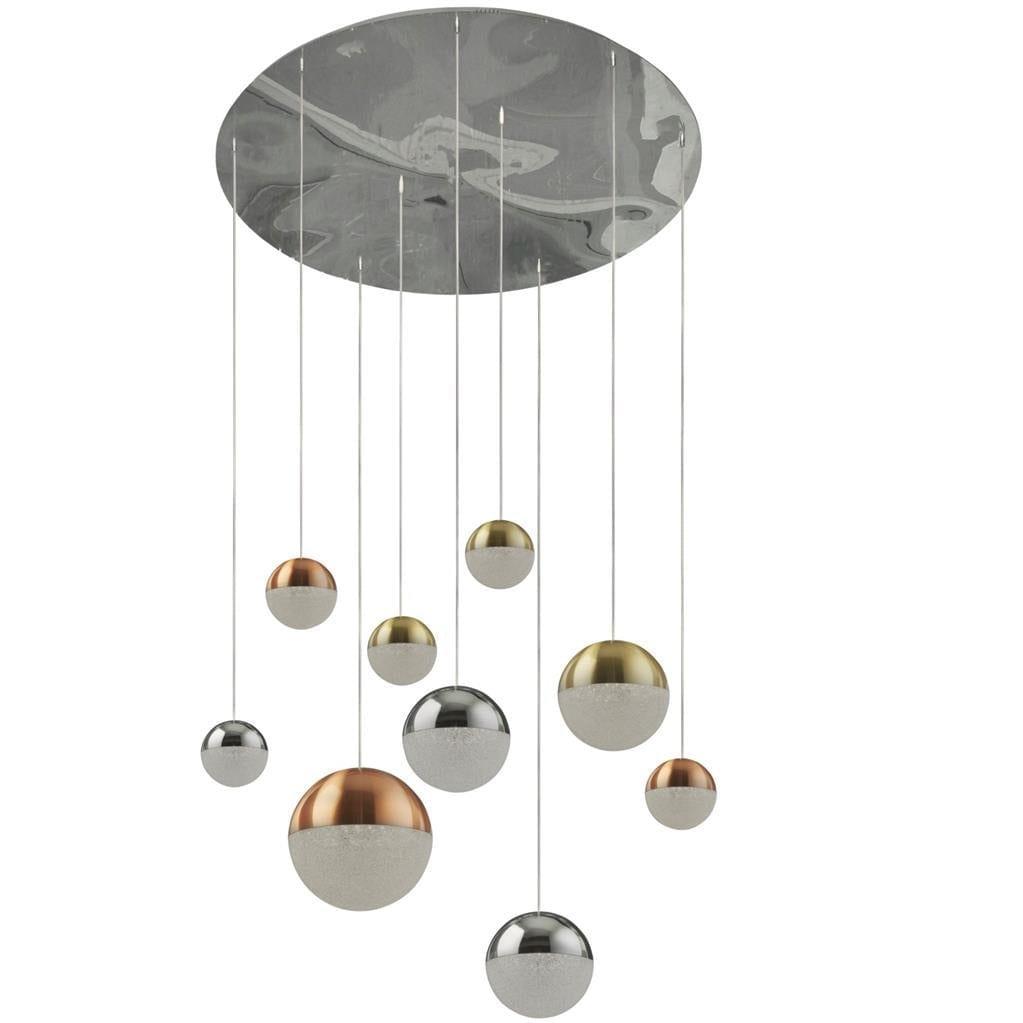 Planets 9 Light Multi-Drop LED Pendant - Chrome/Copper/Brass-Ceiling Pendant Lights-1-Tiffany Lighting Direct