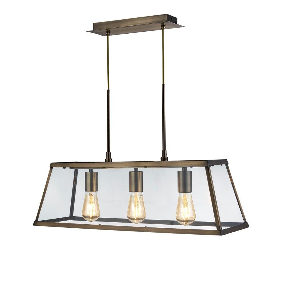 Searchlight Voyager 3 Light Brass & Glass Lantern Bar-Ceiling Pendant Lights-1-Tiffany Lighting Direct