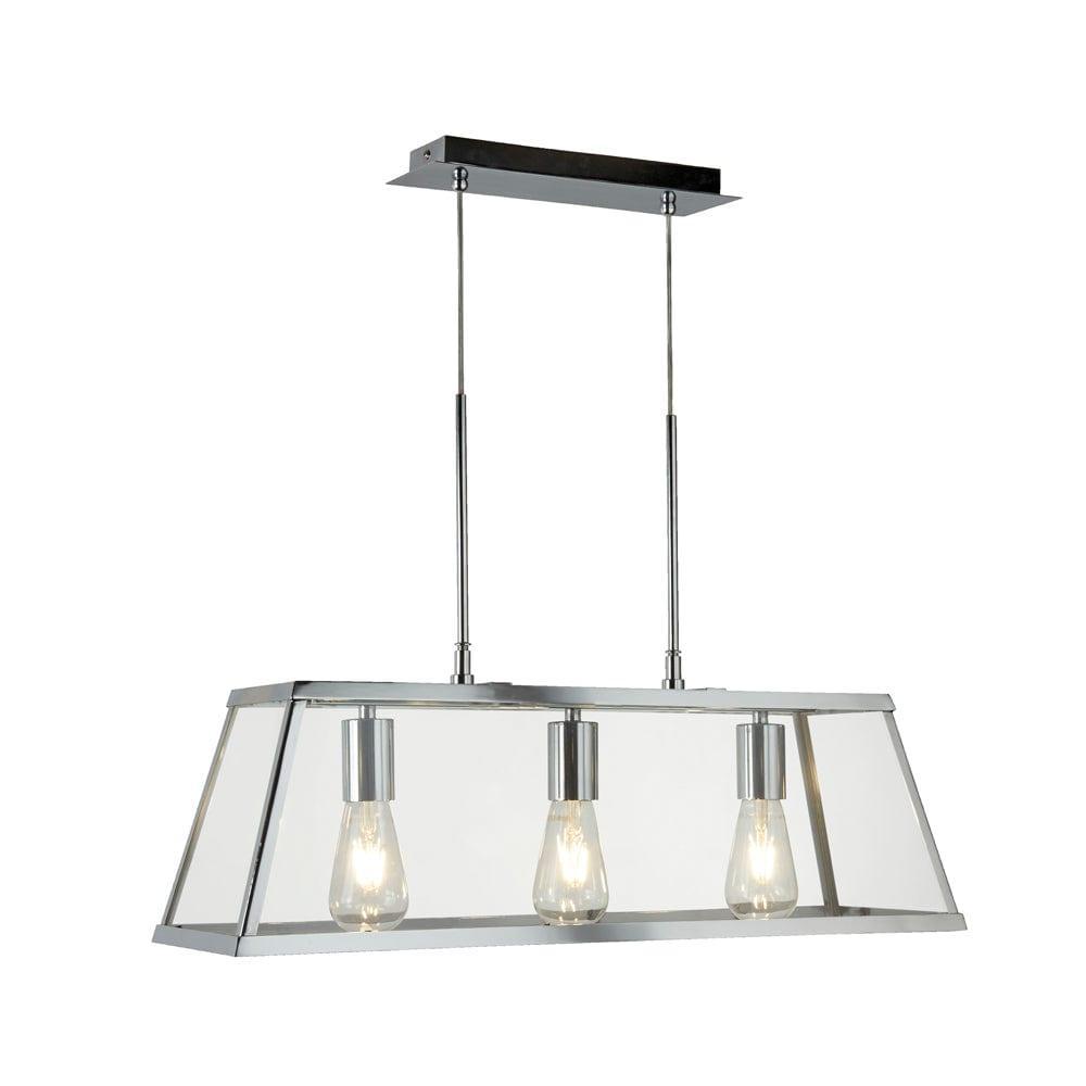 Searchlight Voyager 3 Light Chrome & Glass Lantern Bar-Ceiling Pendant Lights-1-Tiffany Lighting Direct