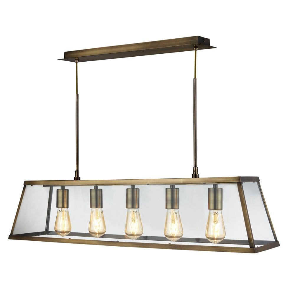 Searchlight Voyager 5 Light Brass & Glass Lantern Bar-Ceiling Pendant Lights-1-Tiffany Lighting Direct