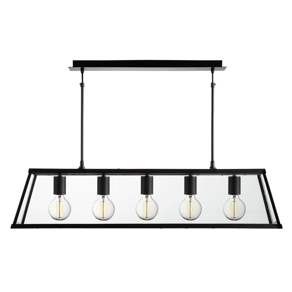 Searchlight Voyager 5 Light Black & Glass Lantern Bar-Ceiling Pendant Lights-1-Tiffany Lighting Direct