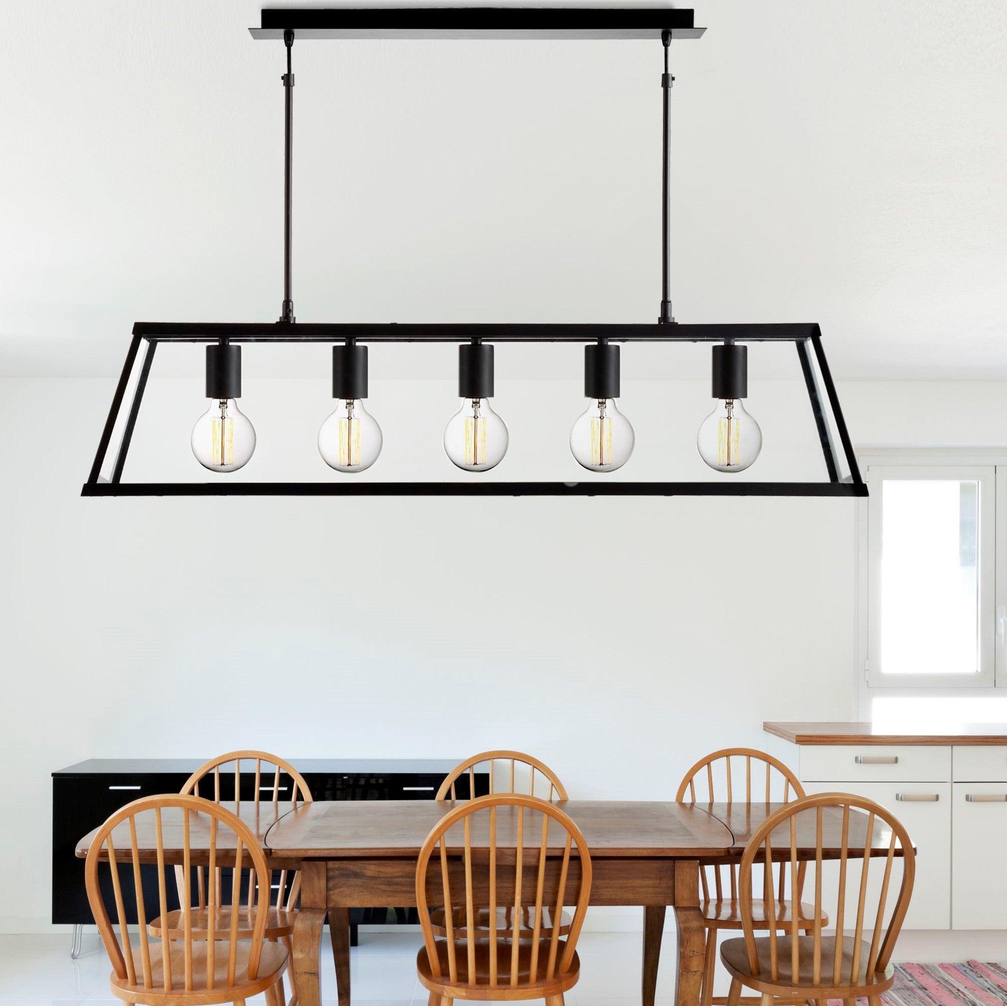 Searchlight Voyager 5 Light Black & Glass Lantern Bar-Ceiling Pendant Lights-5-Tiffany Lighting Direct