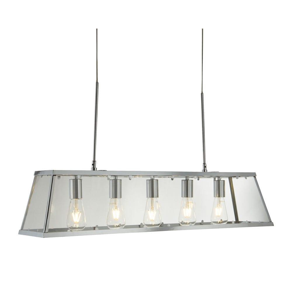 Searchlight Voyager 5 Light Chrome & Glass Lantern Bar-Ceiling Pendant Lights-1-Tiffany Lighting Direct