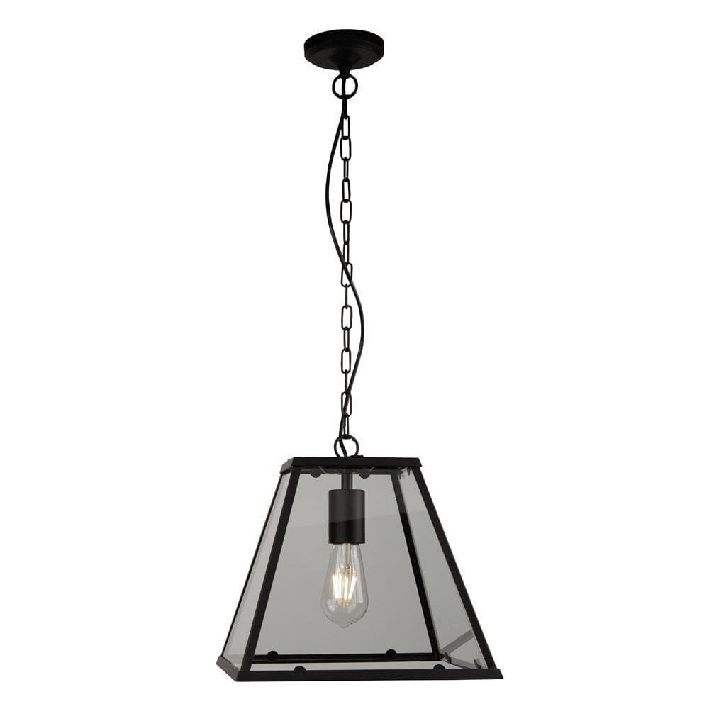 Searchlight Lantern Noir 1 Light Black/Glass Ceiling Pendant-Ceiling Pendant Lights-1-Tiffany Lighting Direct