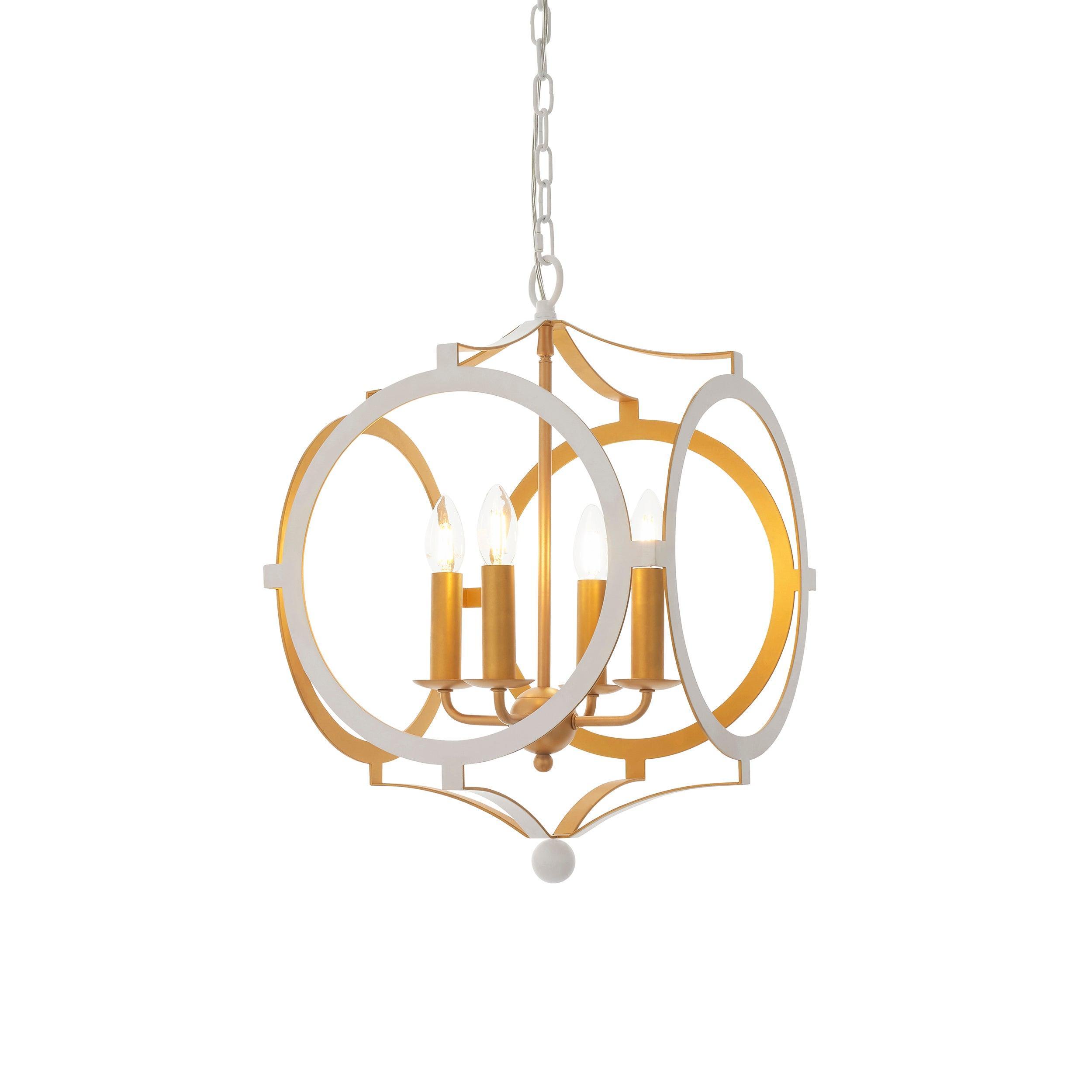 Indira 4 Light White & Gold Circular Frame Ceiling Pendant-Ceiling Pendant Lights-Living Lights-1-Tiffany Lighting Direct