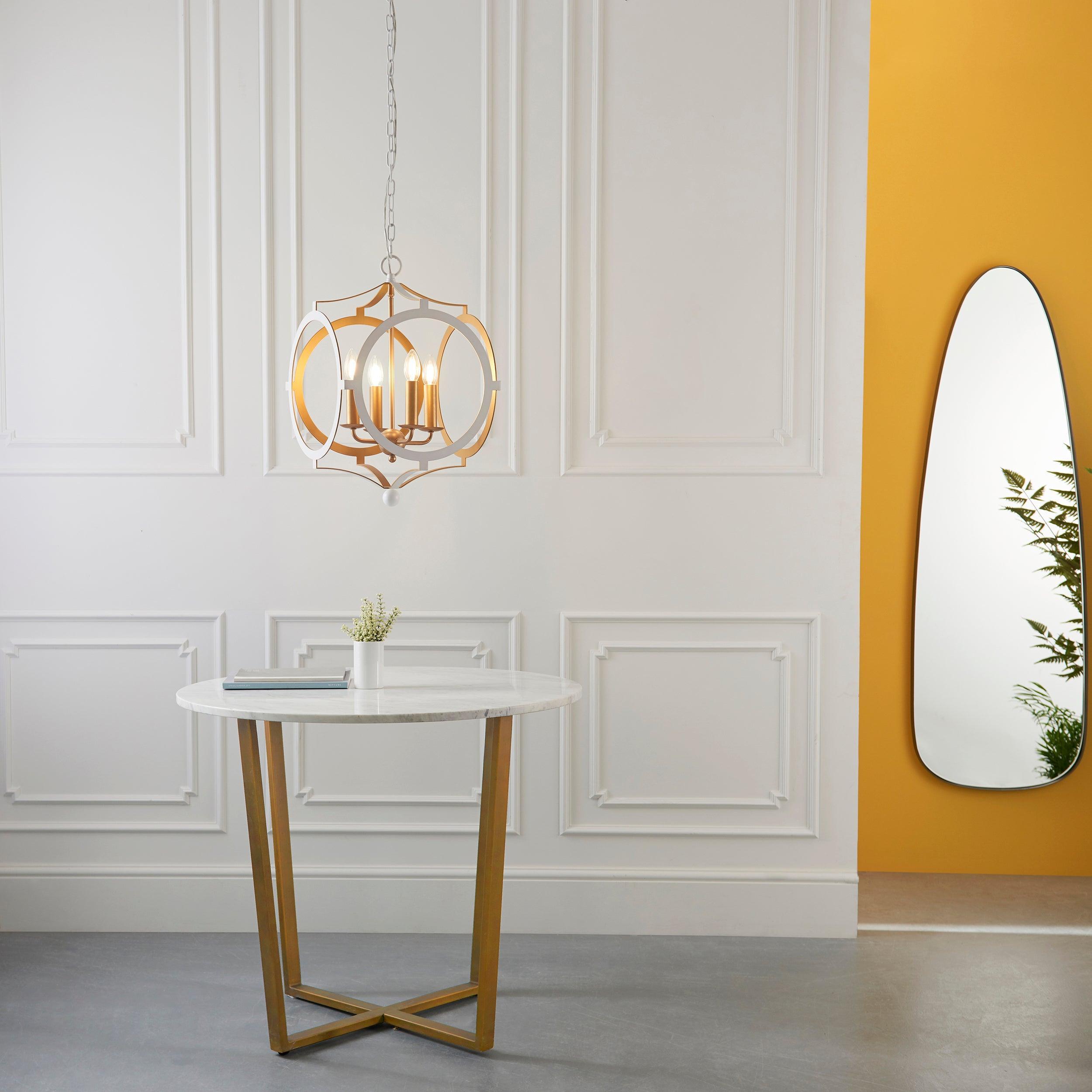 Indira 4 Light White & Gold Circular Frame Ceiling Pendant-Ceiling Pendant Lights-Living Lights-2-Tiffany Lighting Direct