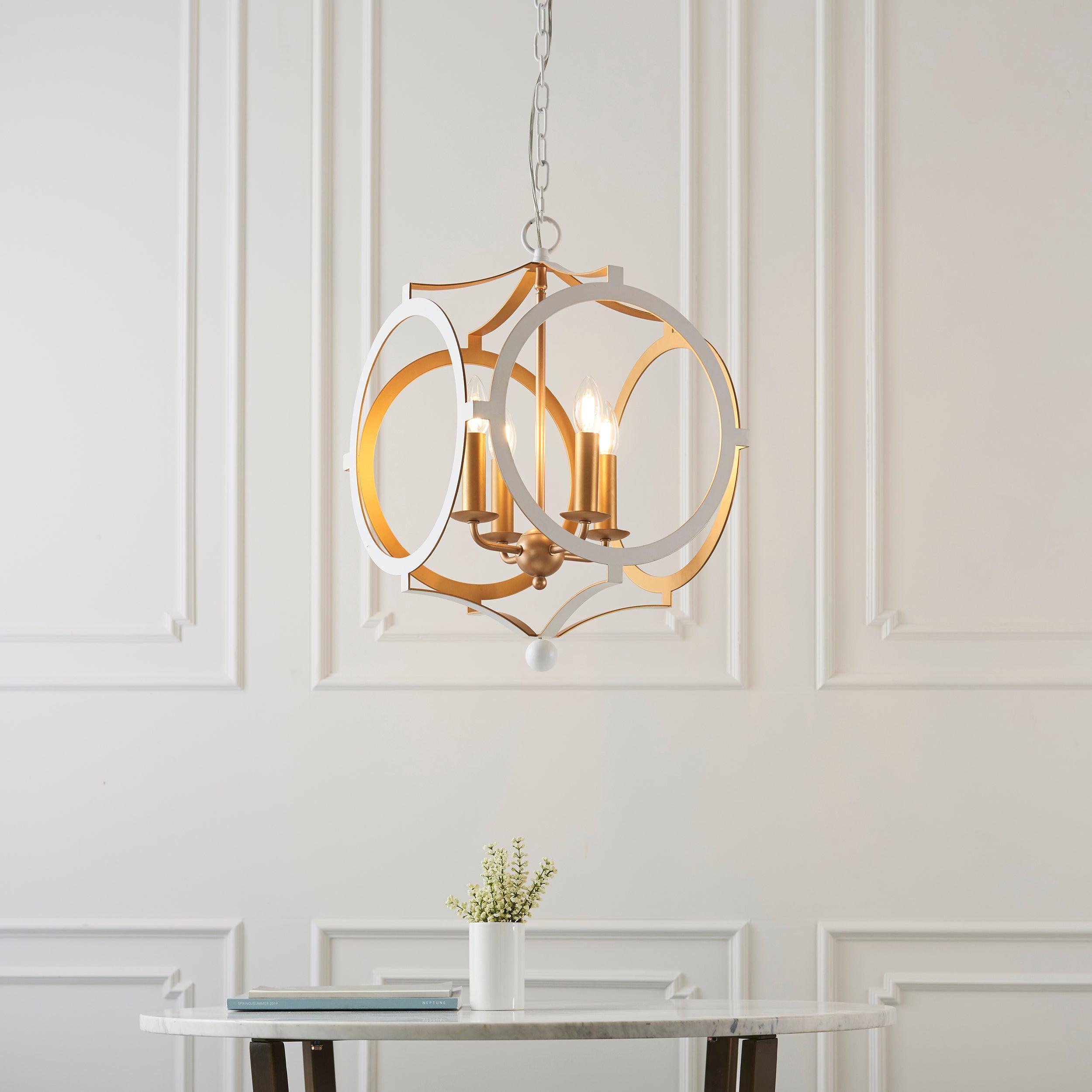 Indira 4 Light White & Gold Circular Frame Ceiling Pendant-Ceiling Pendant Lights-Living Lights-3-Tiffany Lighting Direct
