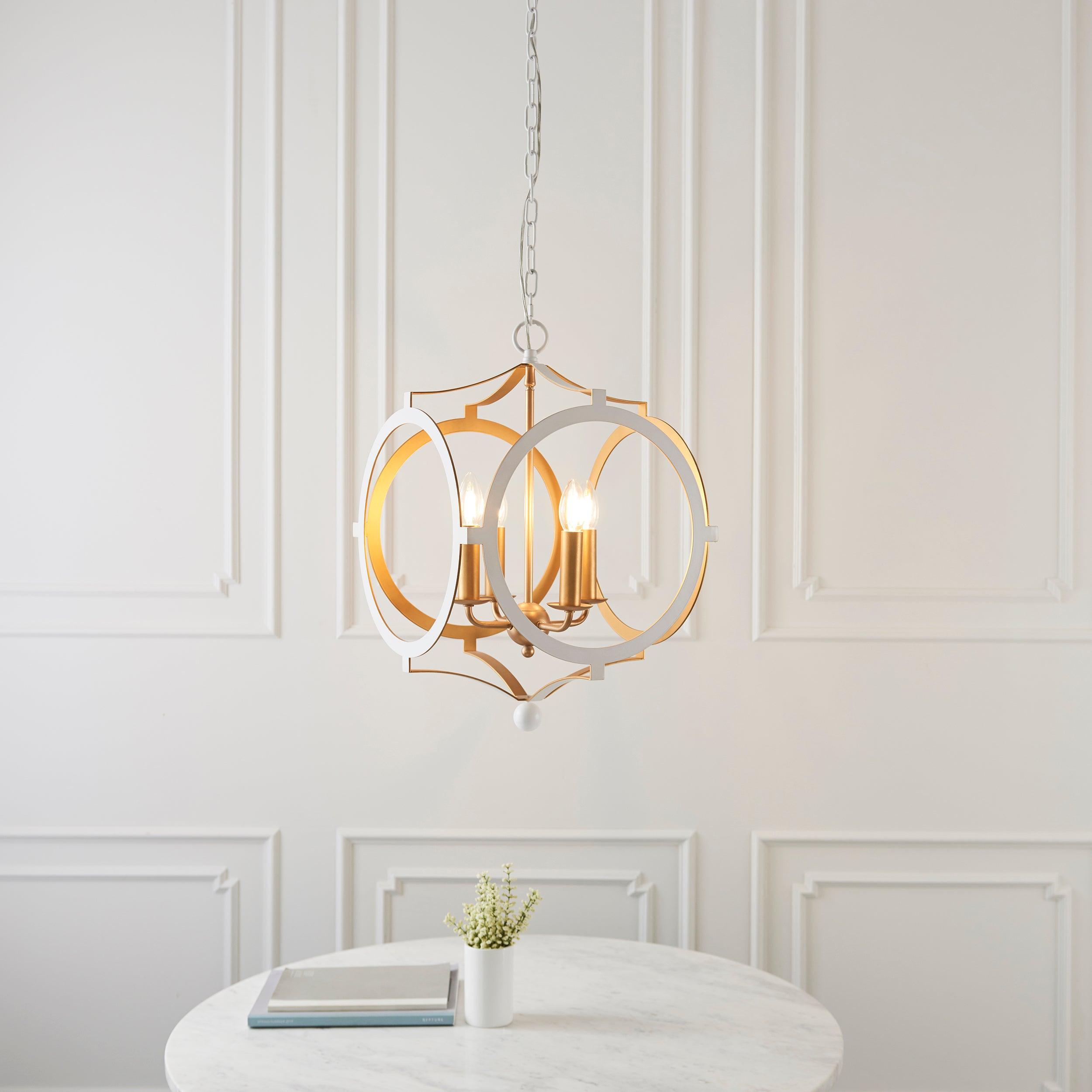 Indira 4 Light White & Gold Circular Frame Ceiling Pendant-Ceiling Pendant Lights-Living Lights-4-Tiffany Lighting Direct