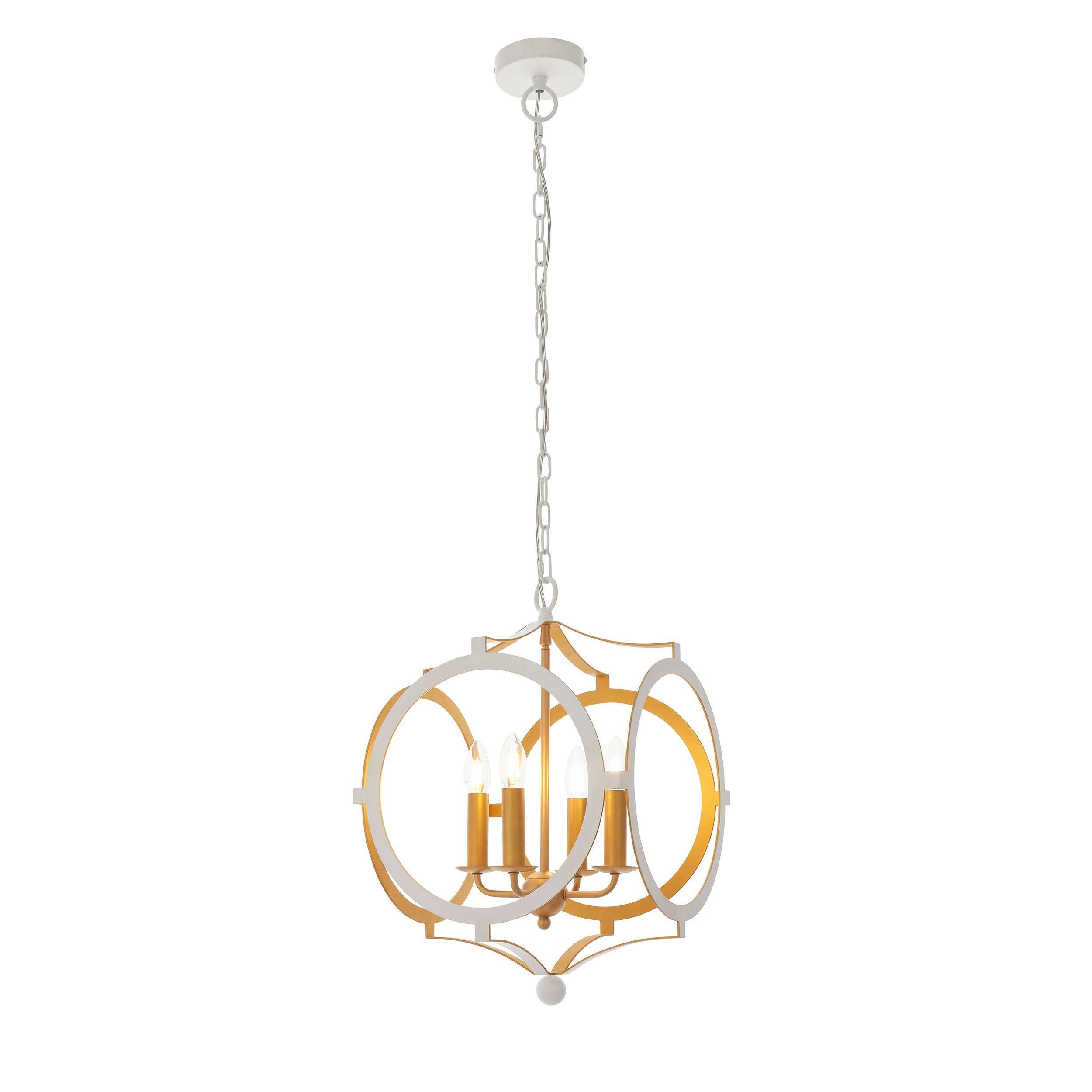 Indira 4 Light White & Gold Circular Frame Ceiling Pendant-Ceiling Pendant Lights-Living Lights-7-Tiffany Lighting Direct