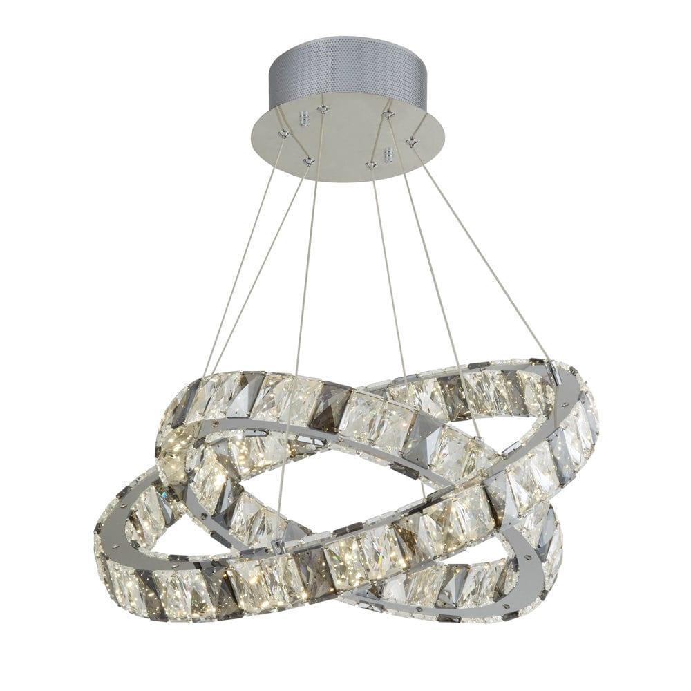 Optica 2 Ring LED Clear & Smokey Crystal Ceiling Pendant-Ceiling Pendant Lights-1-Tiffany Lighting Direct