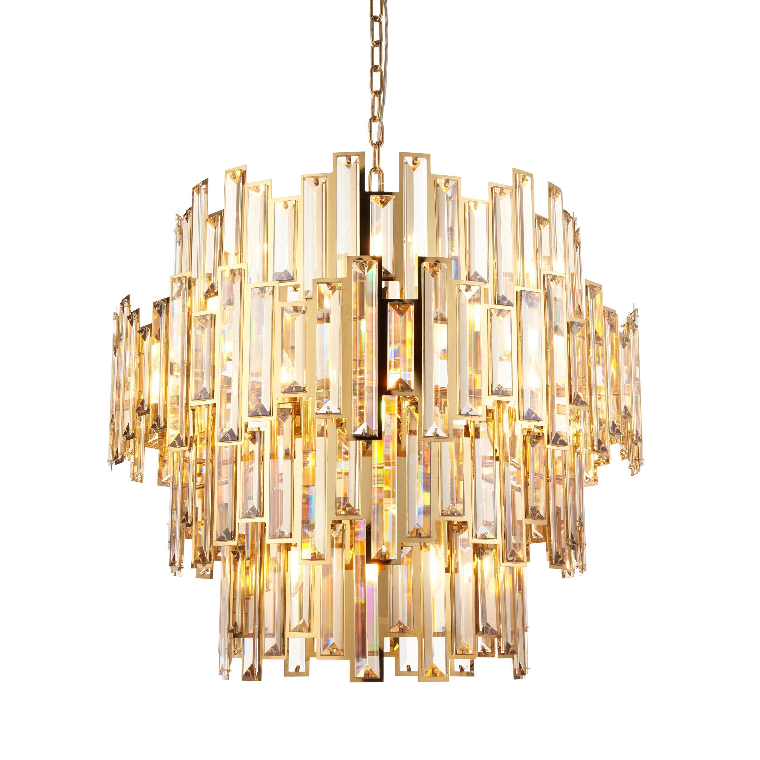 Aura 15 Light Adjustable Gold & Champagne Crystal Pendant-Ceiling Pendant Lights-Living Lights Living Room Lighting Tiffany Lighting Direct